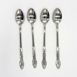 Vintage Carlyle Set of 4 Iced Tea Spoons 8" Hong Kong Flatware Original Box CE16